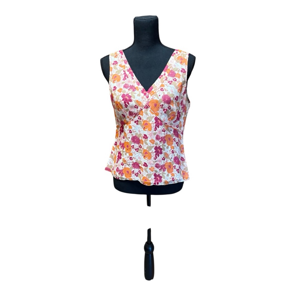 Ann Taylor top featuring a floral pattern with pink and orange colors. Size PM - Picture 1 of 8
